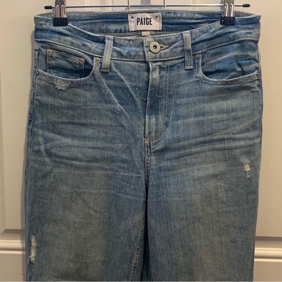 PAIGE Atley Ankle Flare Floretta Deconstructed Raw Hem Distressed Jeans $229.00 - Picture 3 of 14